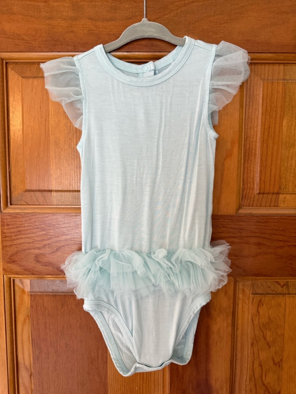 Posh Peanut Starry Blue Tulle Sleeve Ruffled Back Bodysuit